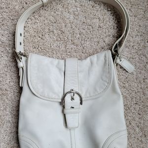 White Leather Coach Hobo Purse Handbag Shoulder Bag